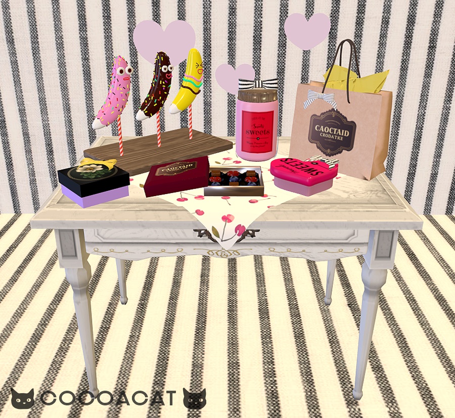 【VRC想定】CHOCO、チョコバナナ等の贈り物セット【3D小物】(机付き)【PCVR/Quest】