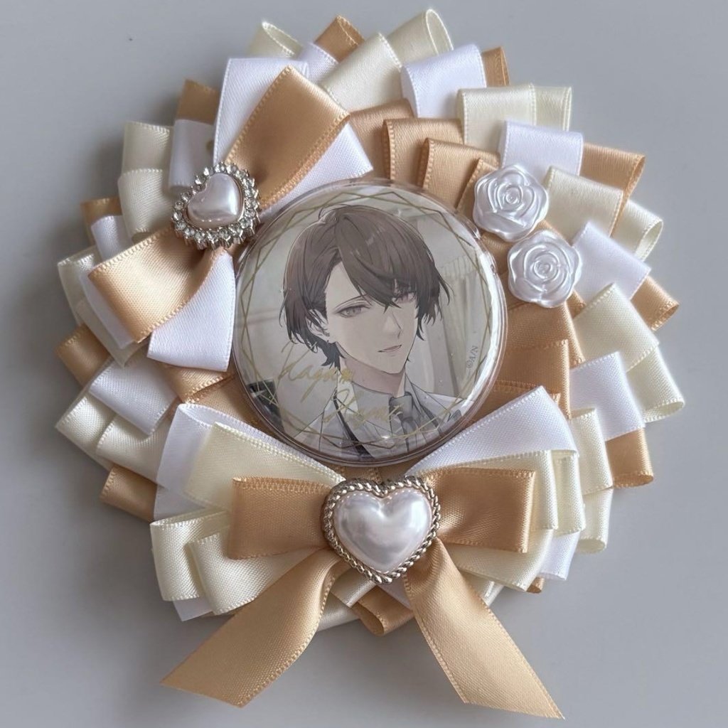 ハンドメイド ロゼット 痛ロゼット ホワイト×ゴールド 白×金
