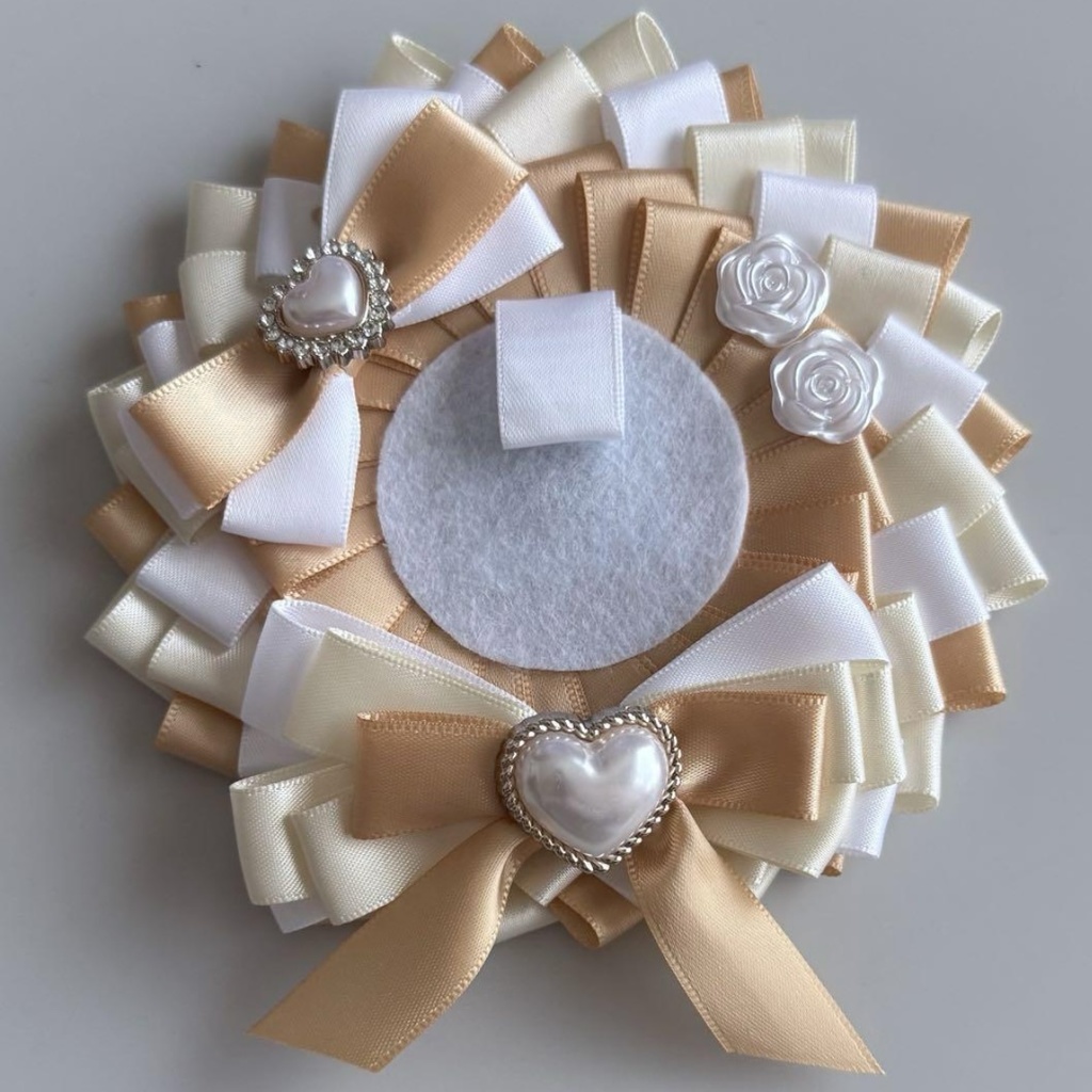 ハンドメイド ロゼット 痛ロゼット ホワイト×ゴールド 白×金