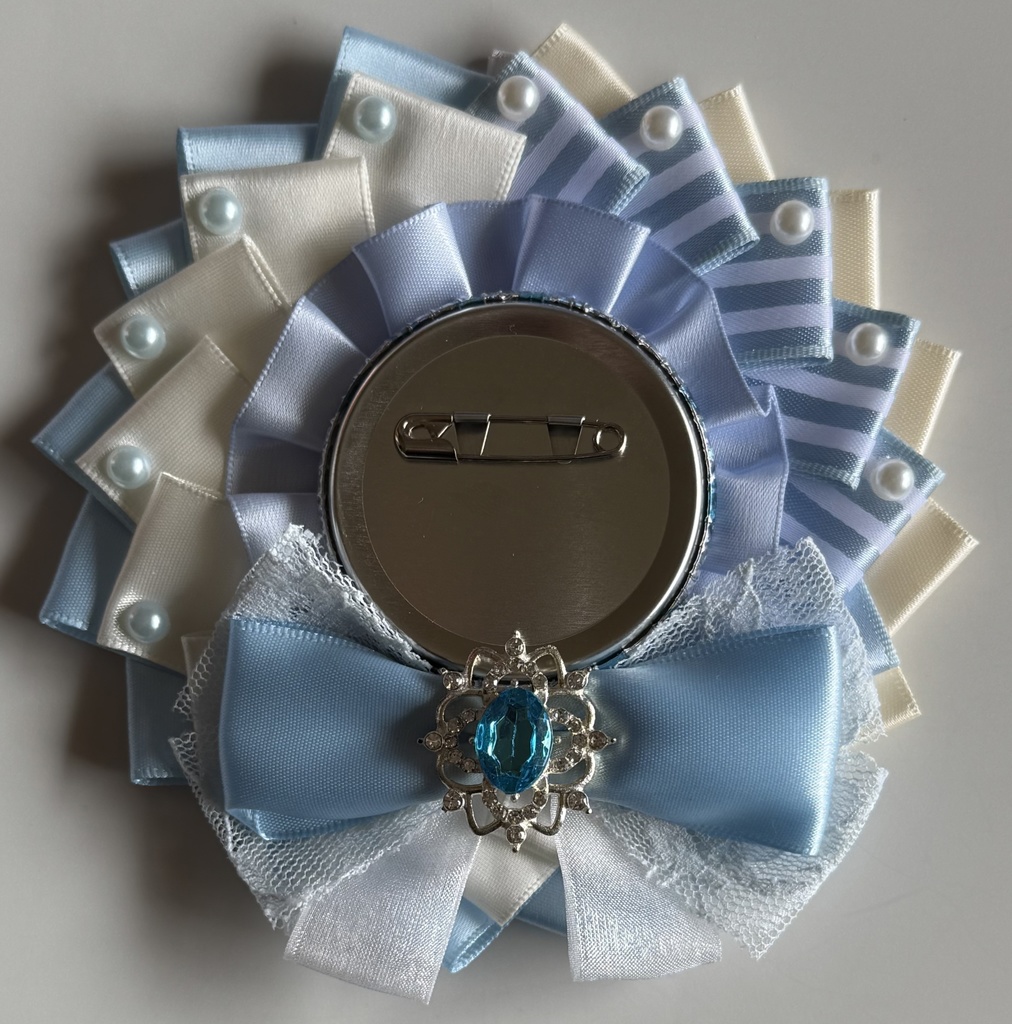 ハンドメイド ロゼット 痛ロゼット 水色×白 ブルー×ホワイト