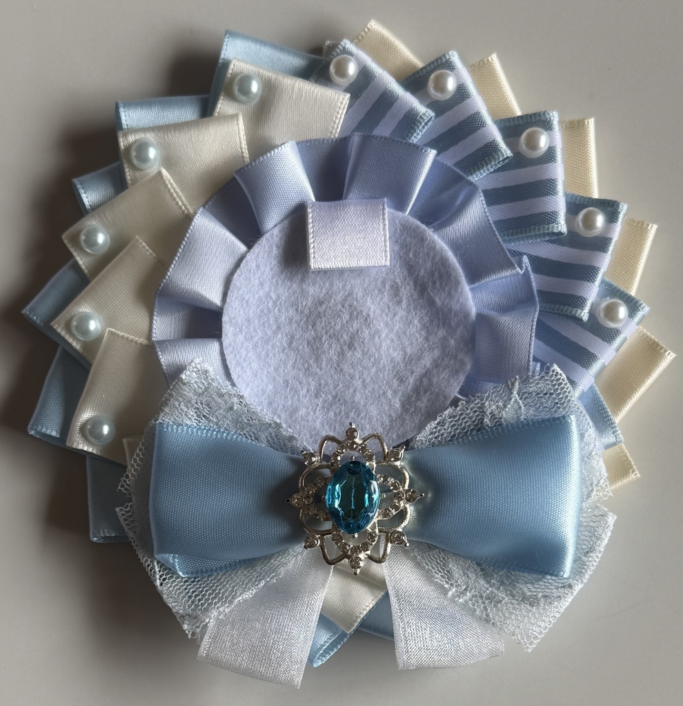 ハンドメイド ロゼット 痛ロゼット 水色×白 ブルー×ホワイト