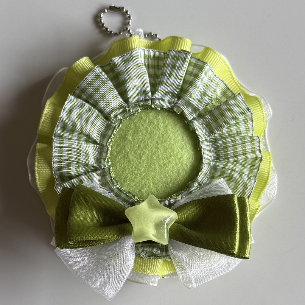 ハンドメイド ロゼット 痛ロゼット グリーン×ホワイト 緑×白