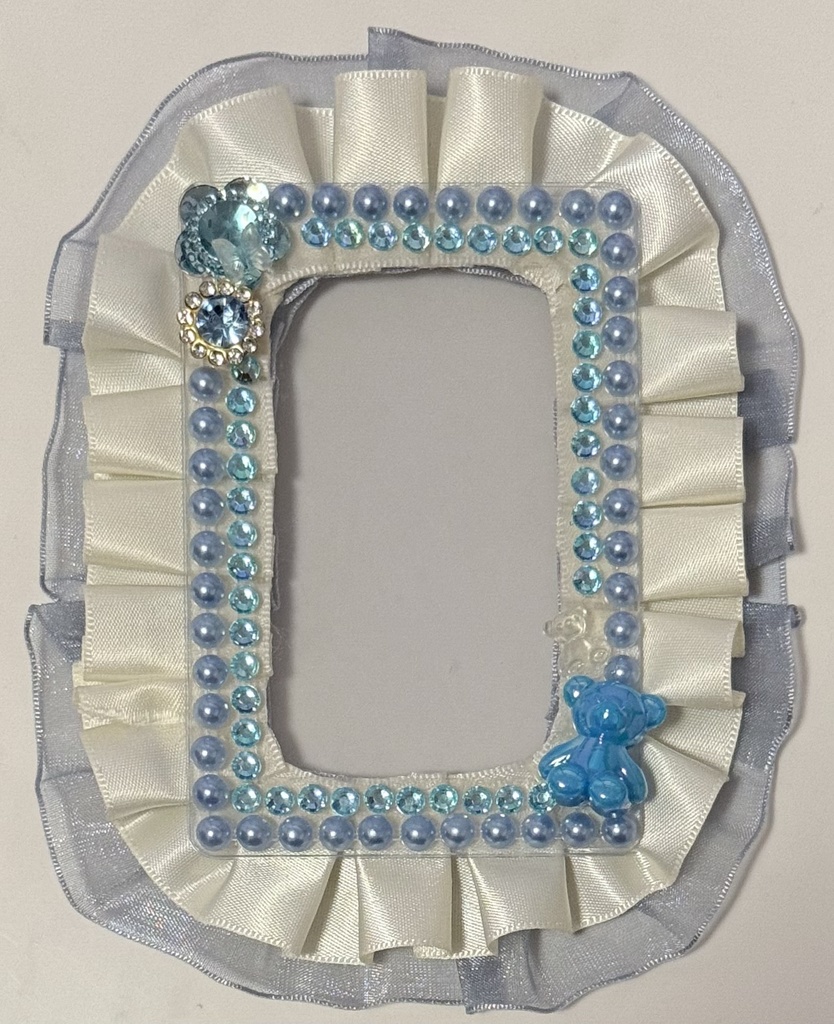 ハンドメイド 硬質カードデコ 水色×白 ブルー×ホワイト