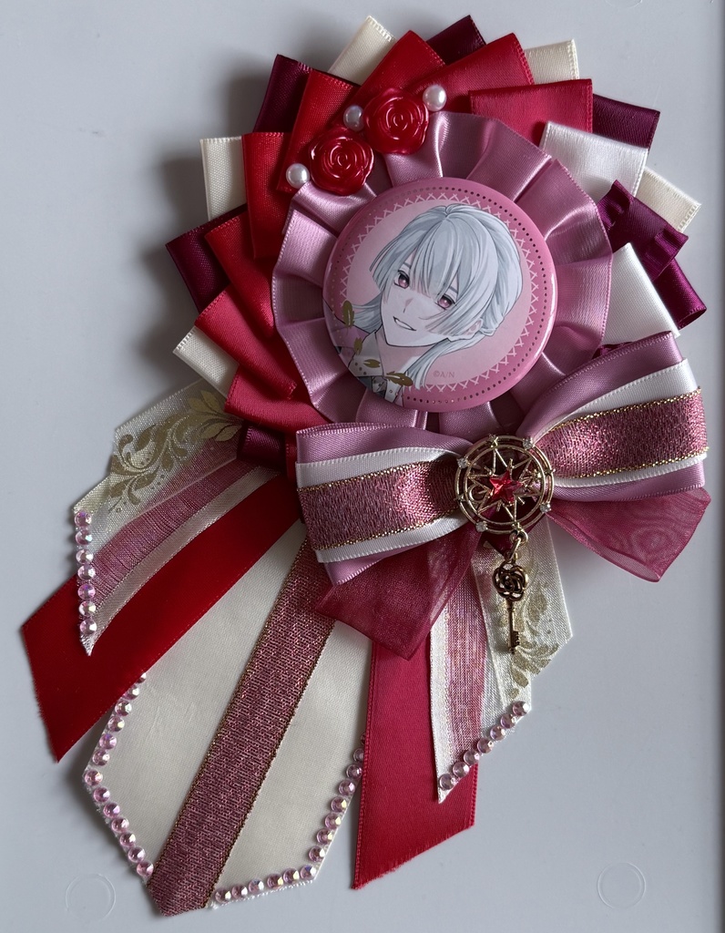 ハンドメイド ロゼット 痛ロゼット VΔLZ 弦月藤士郎 赤×桃×白 レッド×ピンク×ホワイト