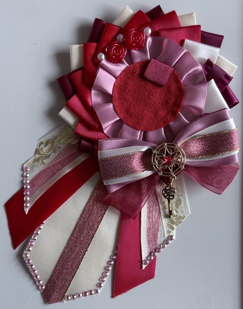 ハンドメイド ロゼット 痛ロゼット VΔLZ 弦月藤士郎 赤×桃×白 レッド×ピンク×ホワイト