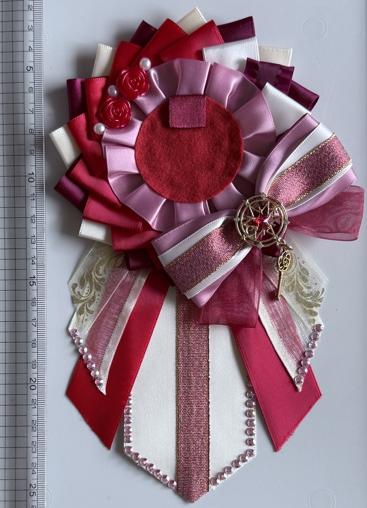 ハンドメイド ロゼット 痛ロゼット VΔLZ 弦月藤士郎 赤×桃×白 レッド×ピンク×ホワイト