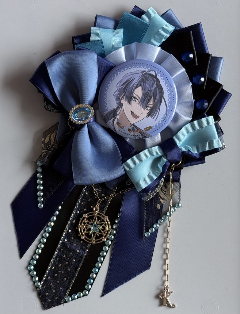 ハンドメイド ロゼット 痛ロゼット VΔLZ 長尾景 青×水色×黒 ブルー×ネイビー×ブラック