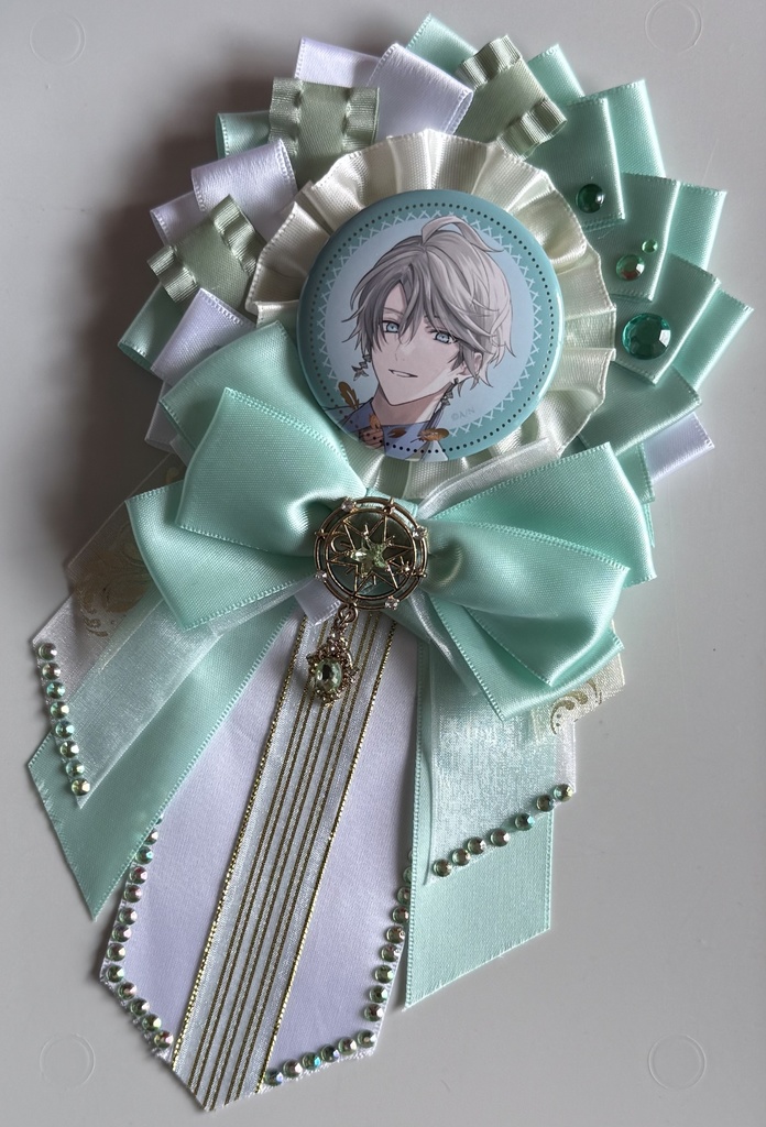 ハンドメイド ロゼット 痛ロゼット VΔLZ 甲斐田晴 緑×黄緑×白 グリーン×ホワイト