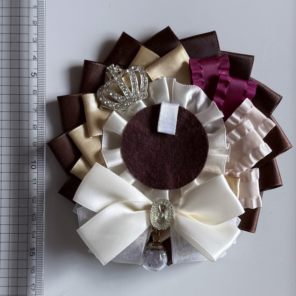 ハンドメイドロゼット 痛ロゼット 加賀美ハヤト 茶×金×白 ブラウン×ゴールド×ホワイト 王冠 クラウン
