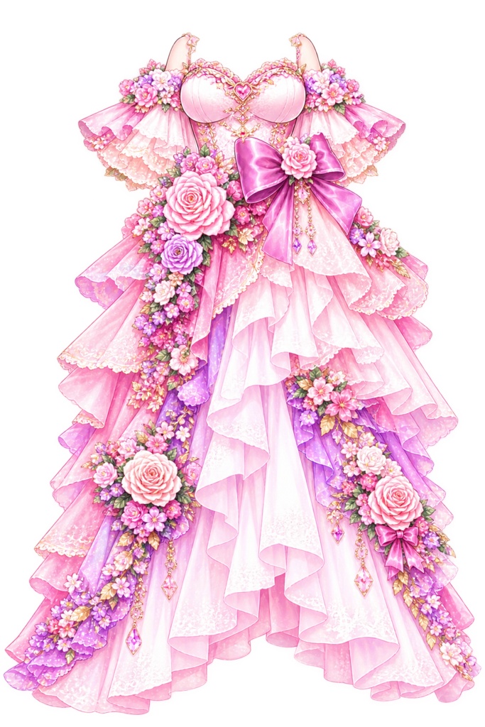 ピンクと薔薇多めドレス