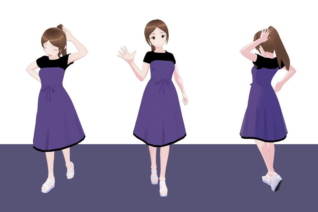 Vroid 衣装 ワンピース 001(カラー:白+紺)