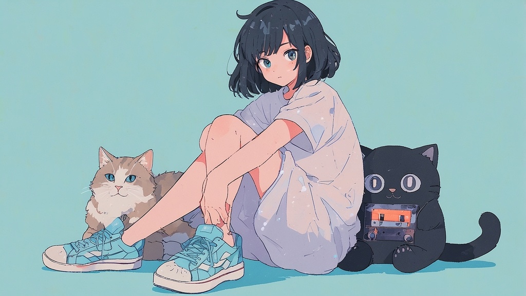 [free illustration] Girl & Cat