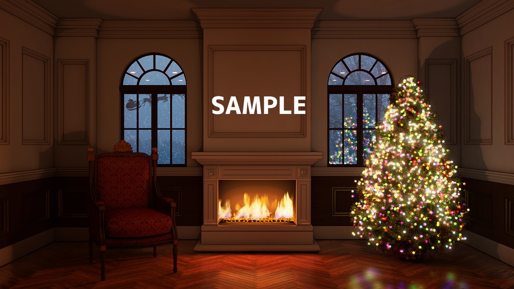 【配信背景】雪降る夜のクリスマスルーム