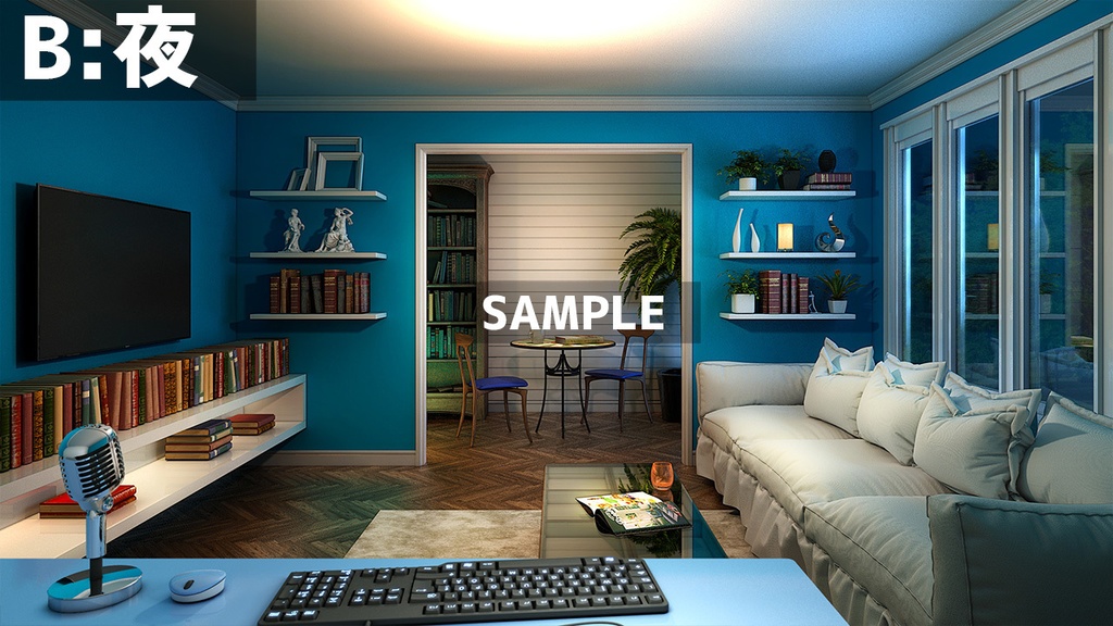 【配信背景】爽やかで知的な雰囲気のお部屋