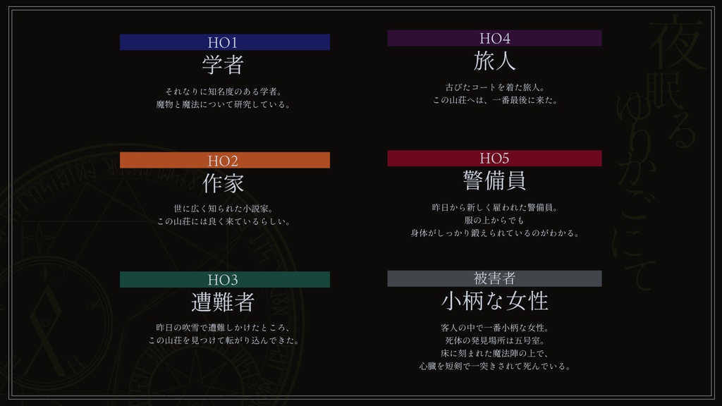 マーダーミステリー『夜眠るゆりかごにて』