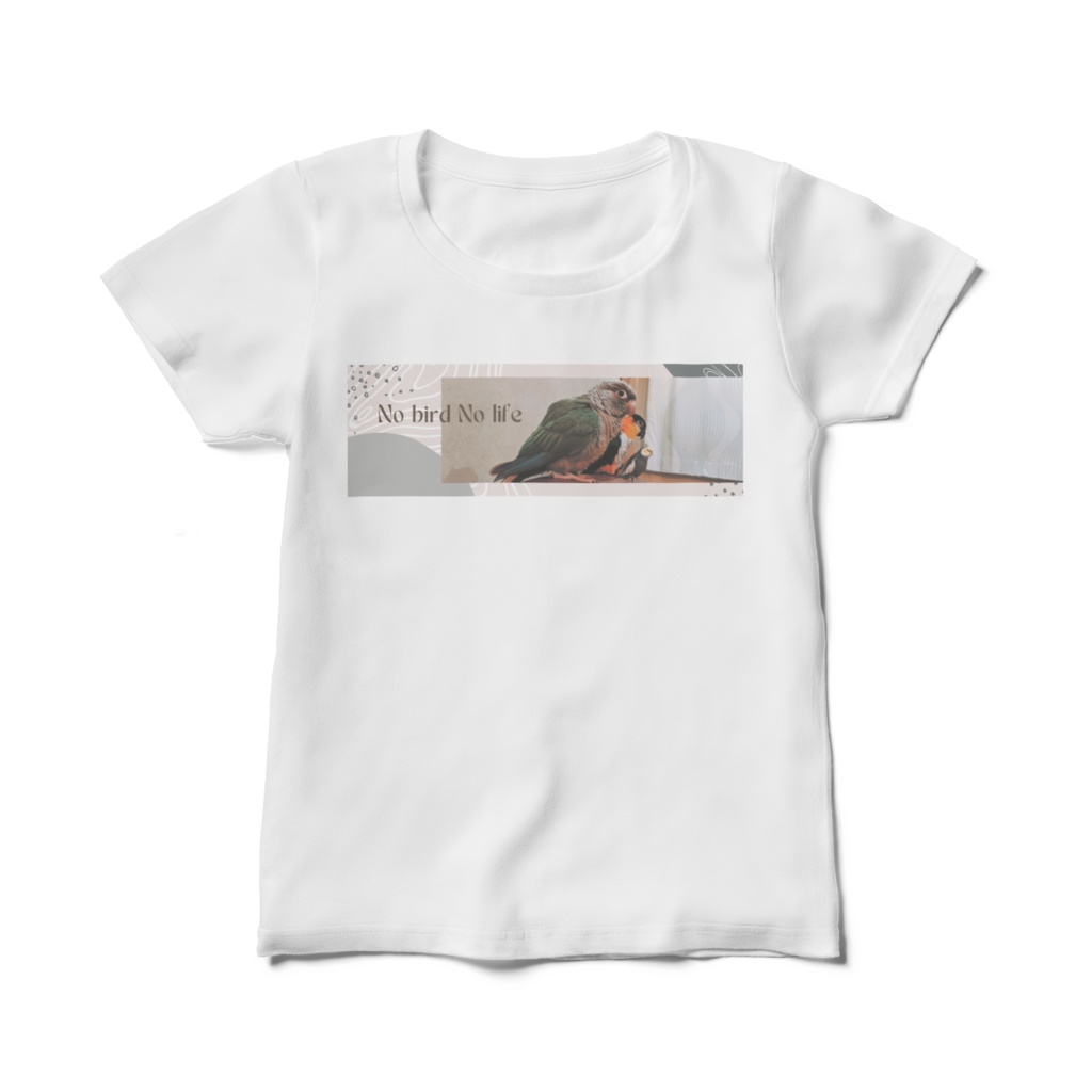 Ladies’/ウロコとズグロシロハラとオカメの実写Tシャツ(グレー系文字入り)