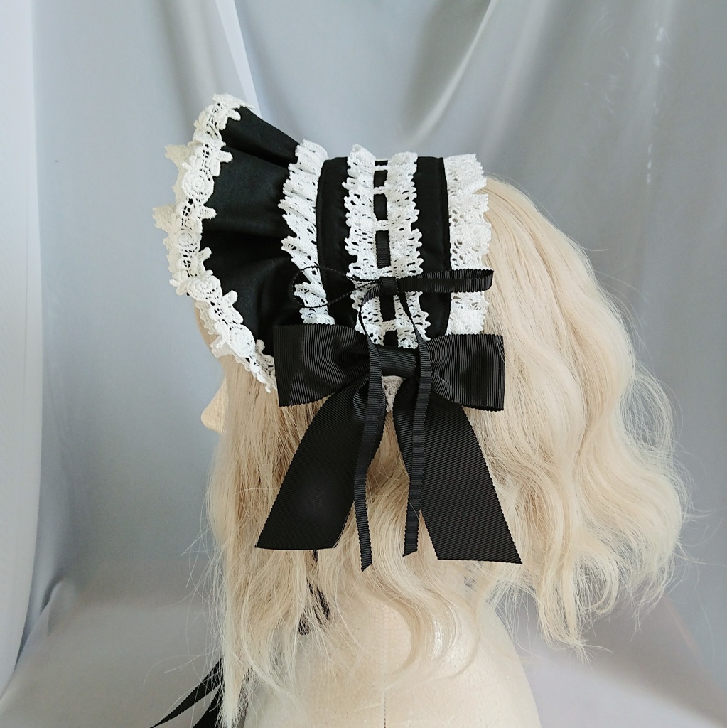 グログランリボンのハーフボンネット風ヘッドドレス