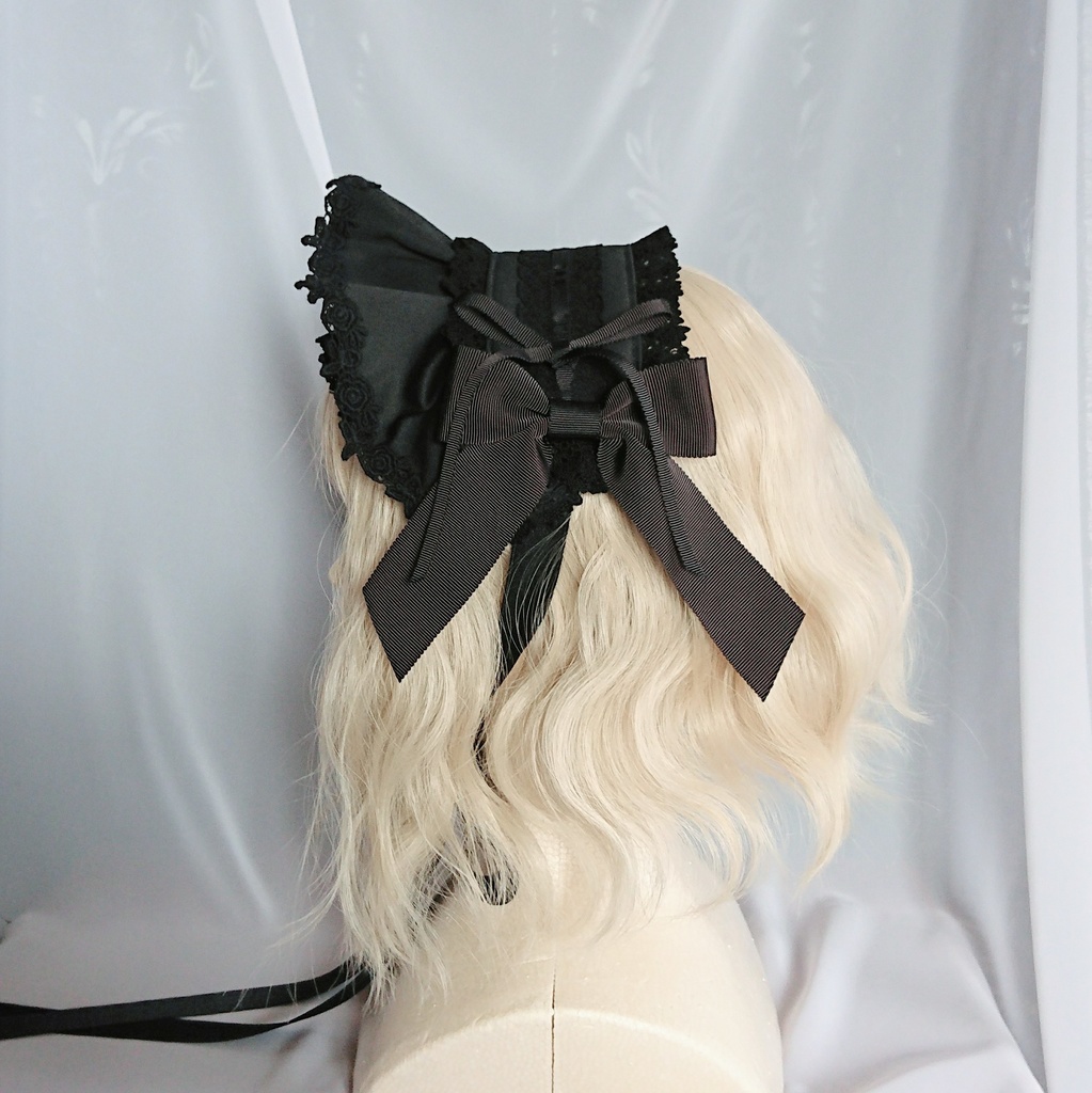 グログランリボンのハーフボンネット風ヘッドドレス