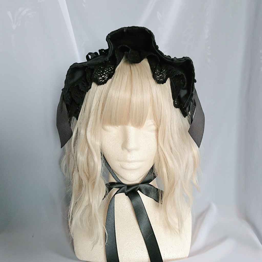 グログランリボンのハーフボンネット風ヘッドドレス