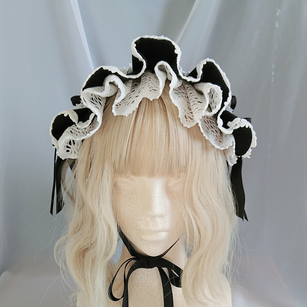 グログランリボンのハーフボンネット風ヘッドドレス