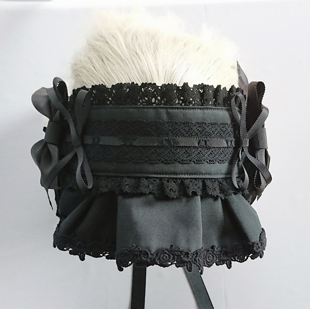 グログランリボンのハーフボンネット風ヘッドドレス