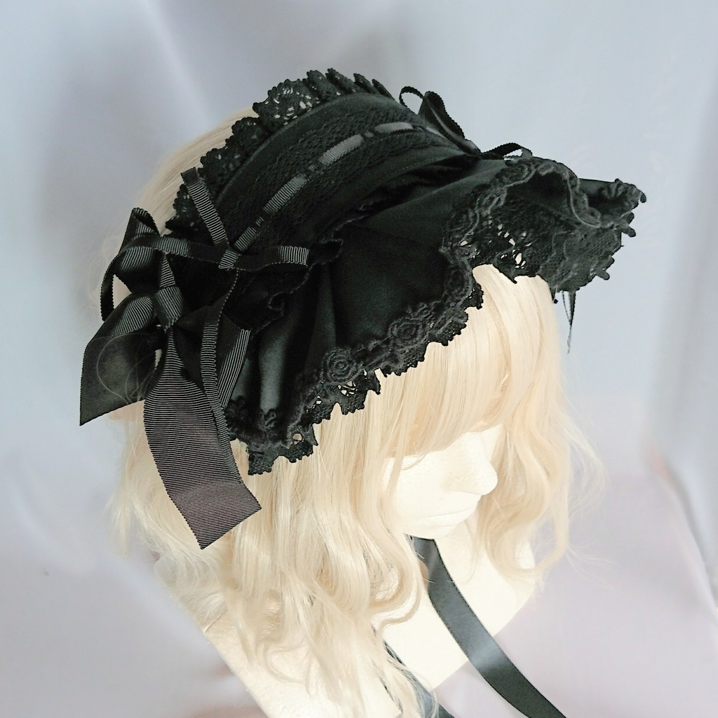 グログランリボンのハーフボンネット風ヘッドドレス