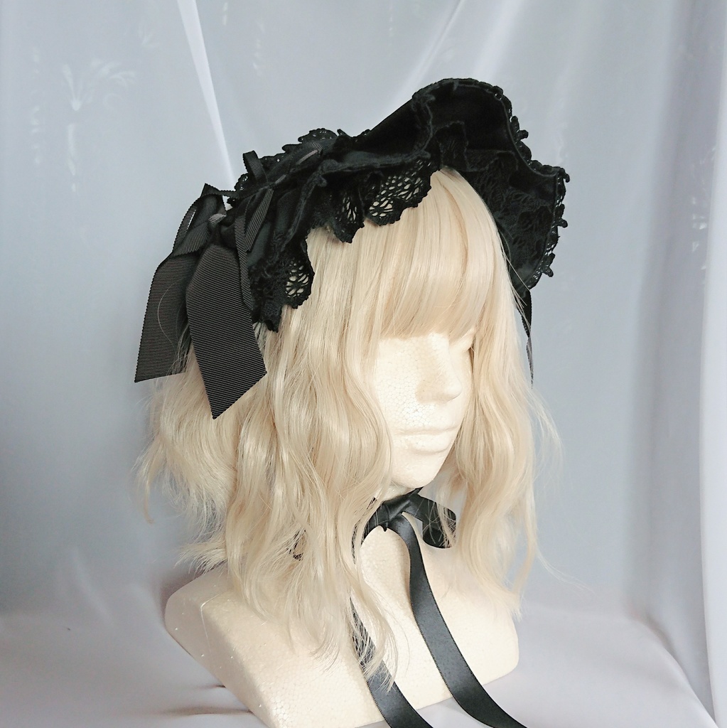 グログランリボンのハーフボンネット風ヘッドドレス