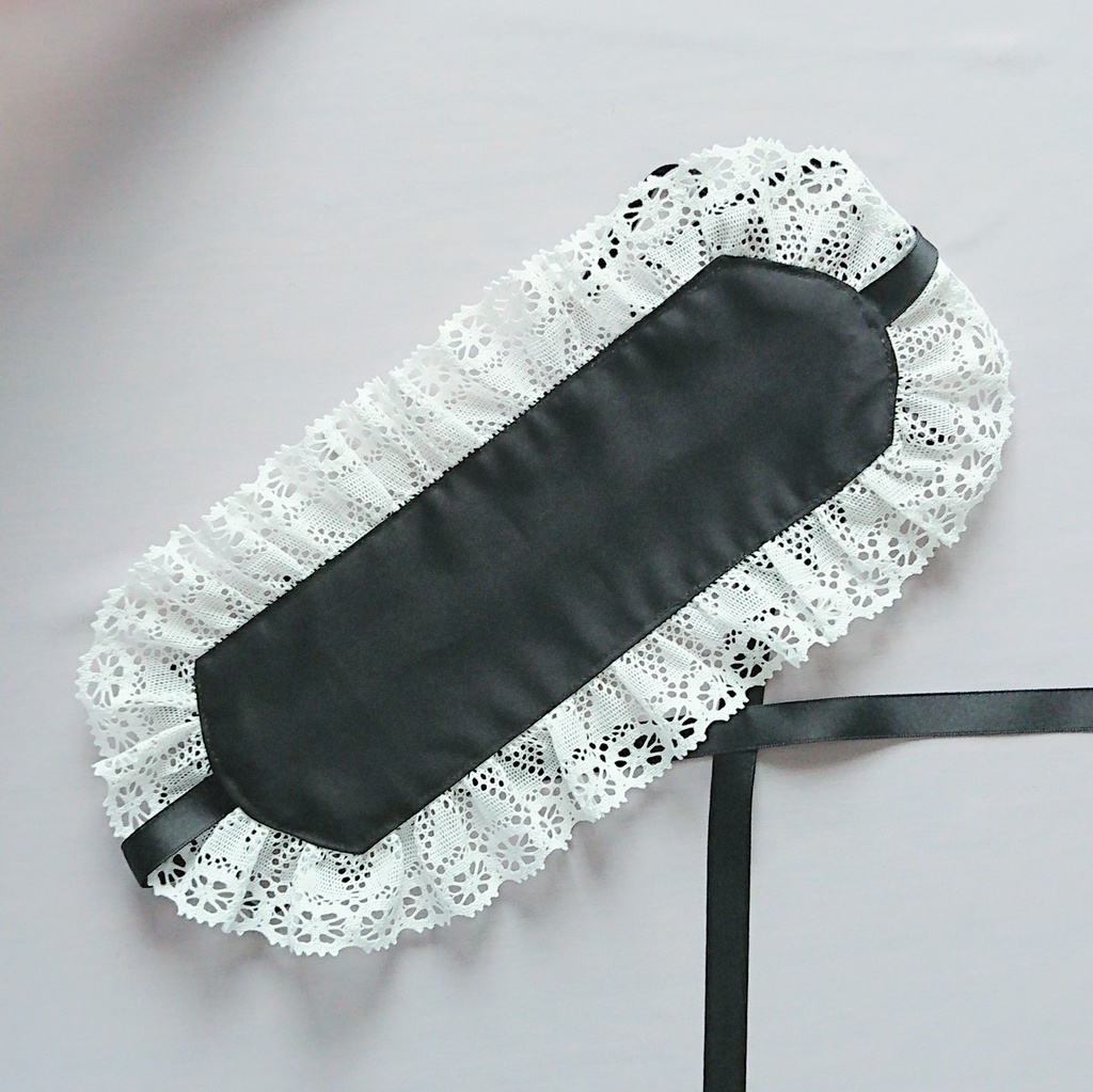 ヘッドドレス 細サテンリボン 黒×オフ白