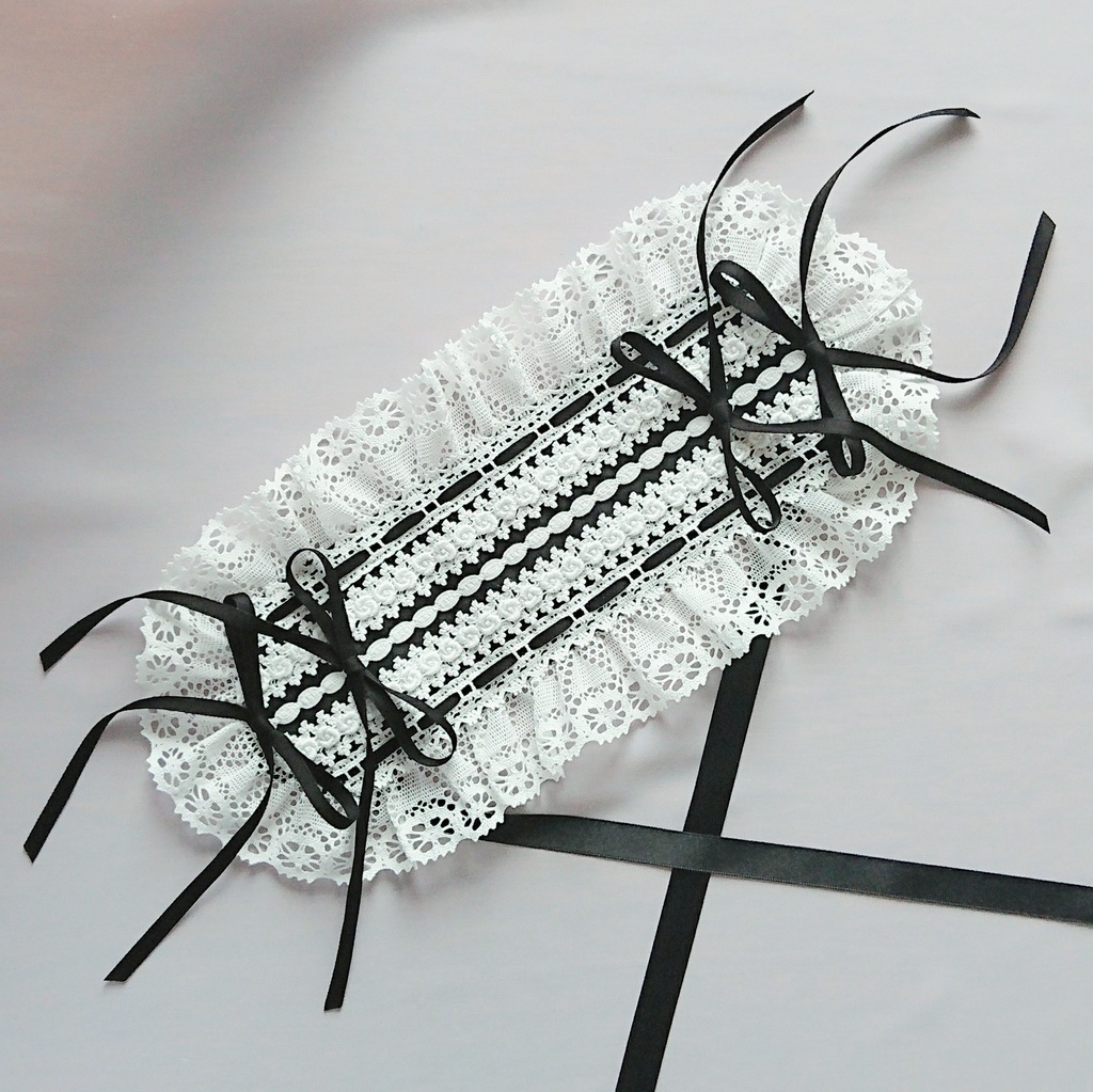 ヘッドドレス 細サテンリボン 黒×オフ白