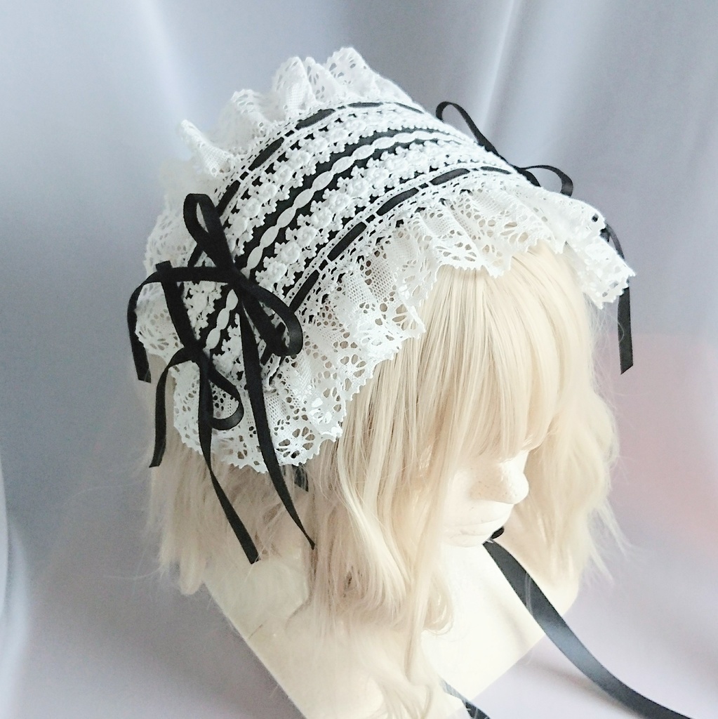 ヘッドドレス 細サテンリボン 黒×オフ白