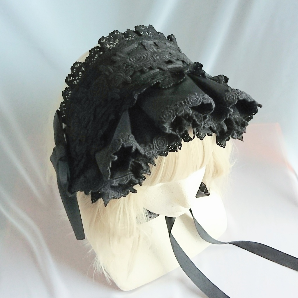 バラとはしごレースのハーフボンネット風ヘッドドレス