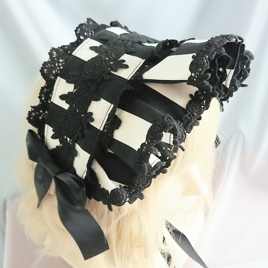 ストライプハーフボンネット風ヘッドドレス