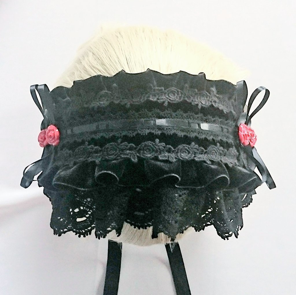 バラのプラボタン付きベルベットヘッドドレス+リングセット