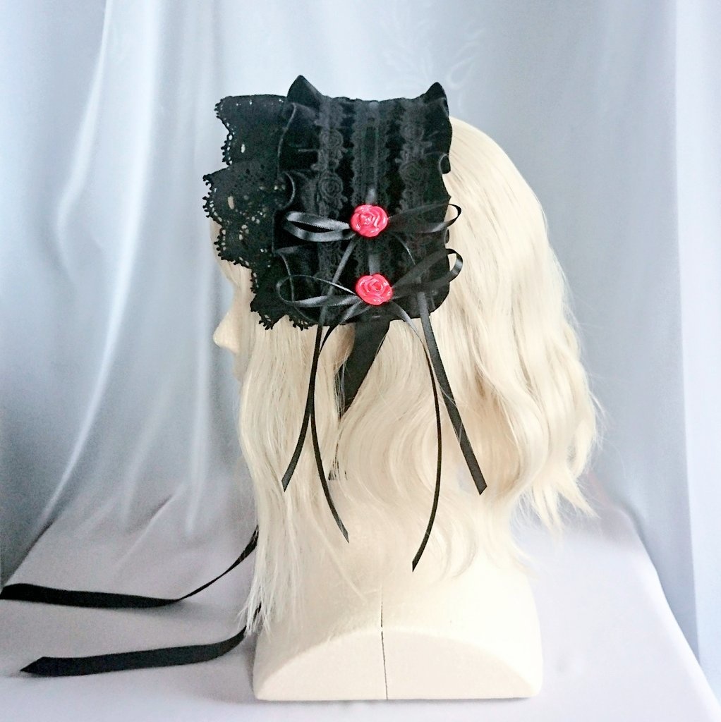 バラのプラボタン付きベルベットヘッドドレス+リングセット