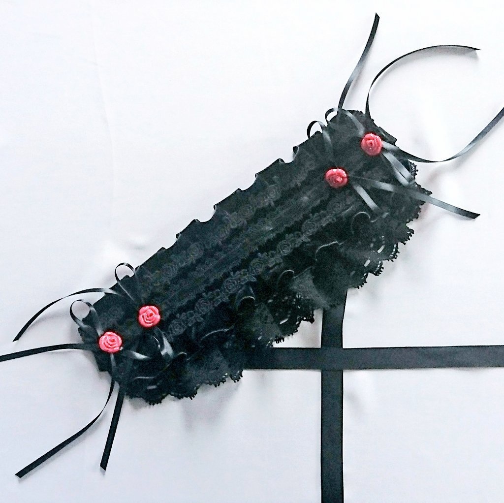 バラのプラボタン付きベルベットヘッドドレス+リングセット