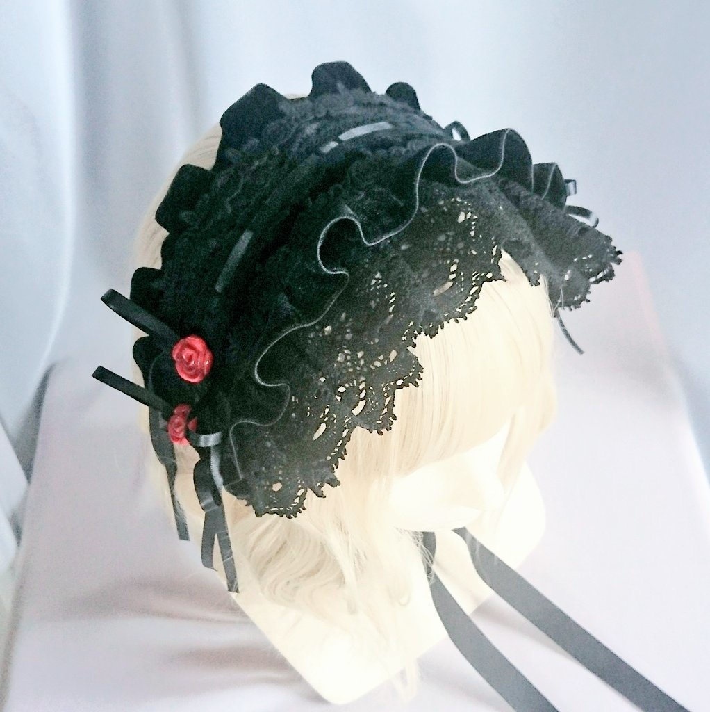 バラのプラボタン付きベルベットヘッドドレス+リングセット