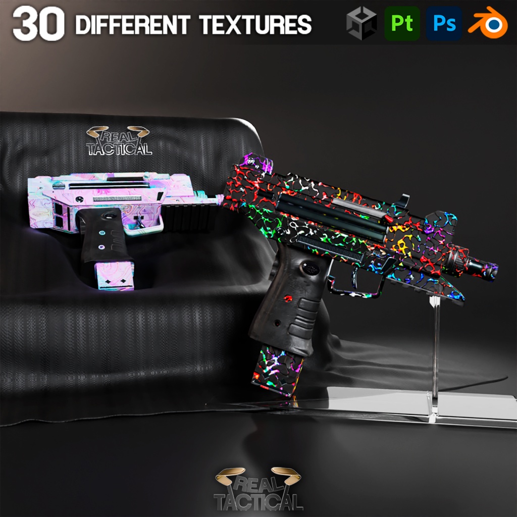 Low Poly Uzzi / 30 Different materials