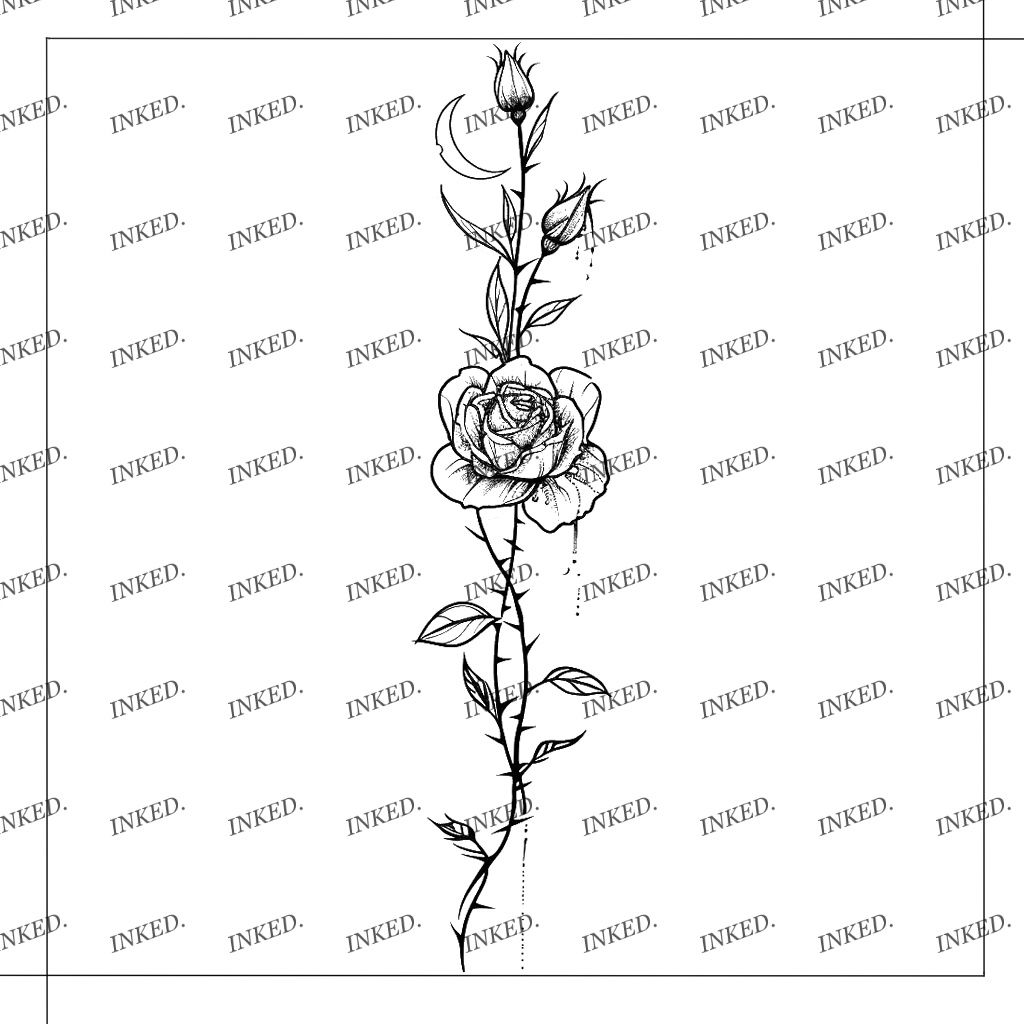 【VRChat】三日月と薔薇の縦ファインラインタトゥー - Lunar & Rose