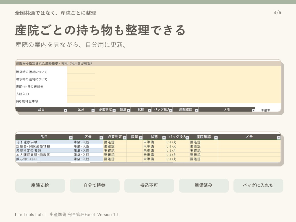 出産準備Excel|やること・買いもの・入院バッグ・手続き・予算をまとめて管理