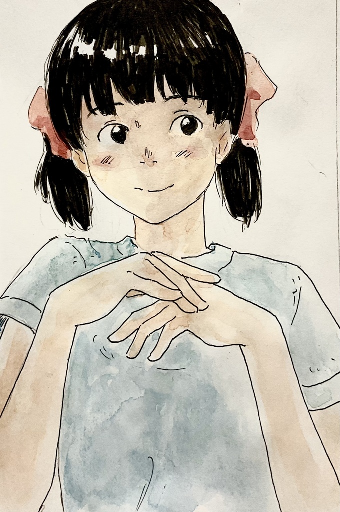 手描き水彩イラスト　手を組む人