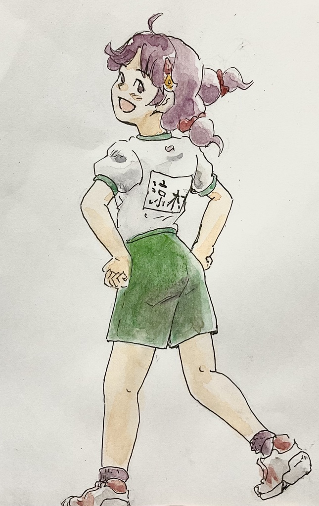 手描き水彩イラスト　見返りさんご