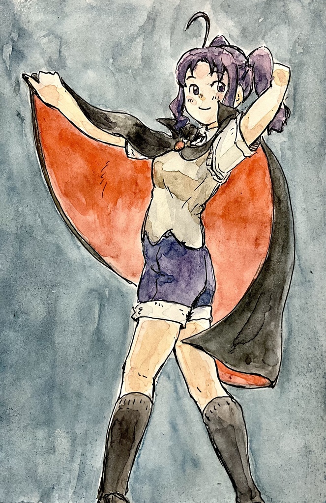 原画　水彩画　紫雨こころドラキュラマント