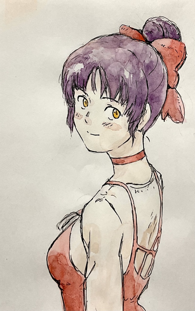 原画　水彩イラスト　猫娘