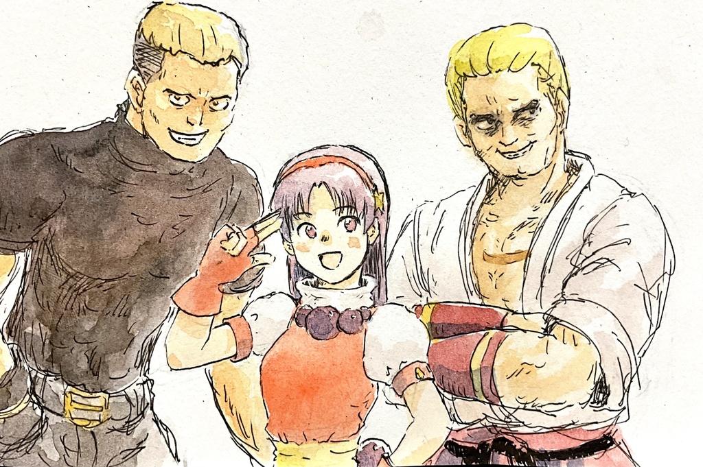 水彩画　原画　アテナと反社チーム