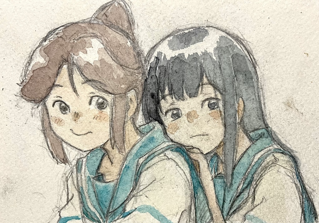 アナログ水彩イラスト　リズと青い鳥　のぞみとみぞれ