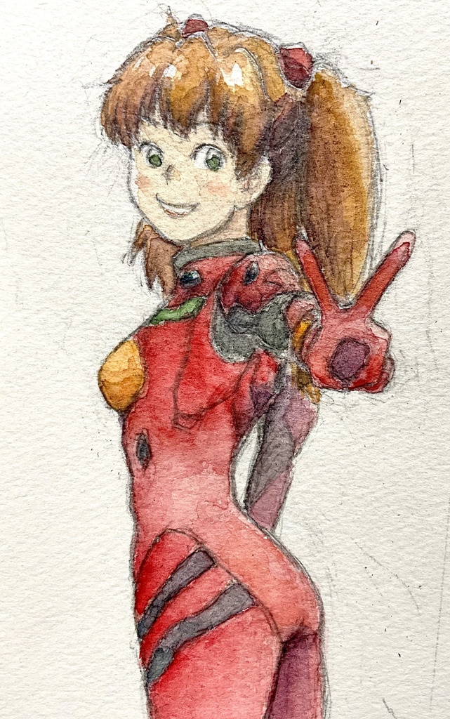 アナログ水彩イラスト　エヴァンゲリオン　アスカ