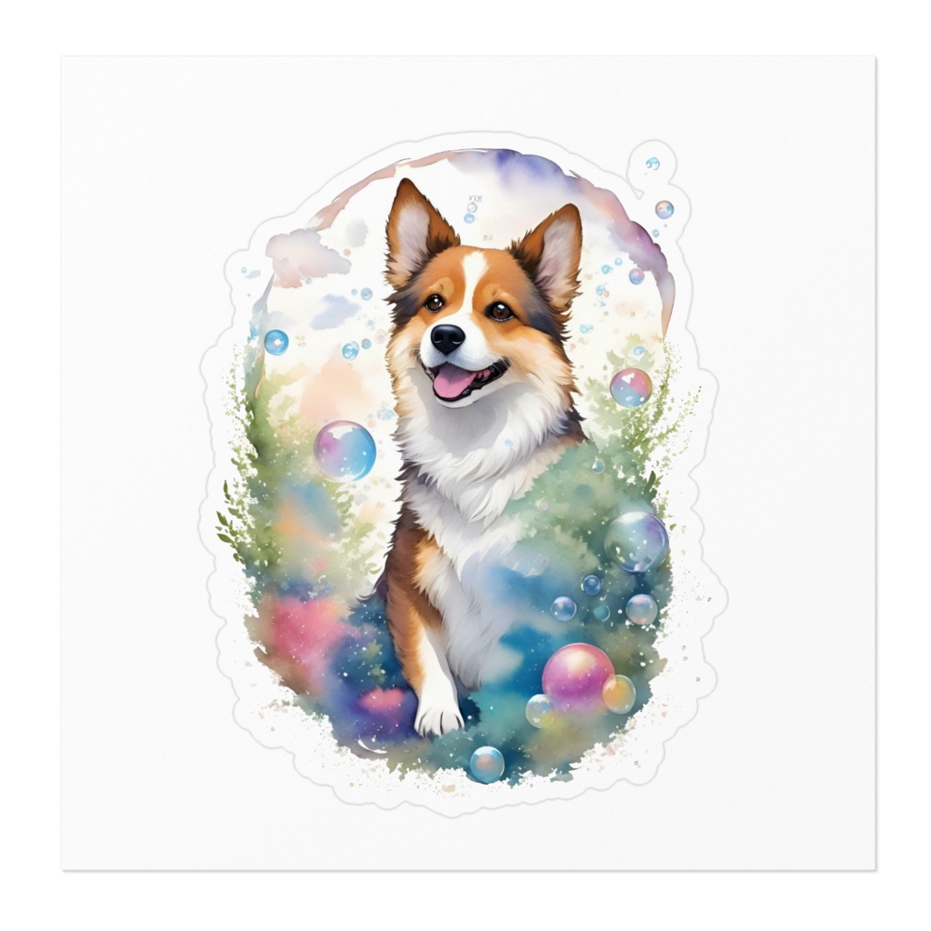 コーギーとシャボン玉