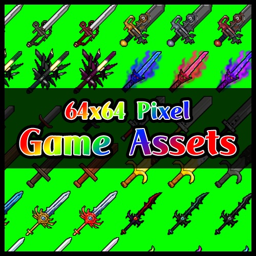 剣アイコン素材集 - 90種(30デザイン×3カラー)Sword Icon Pack – 90 Variants (Pixel Style)