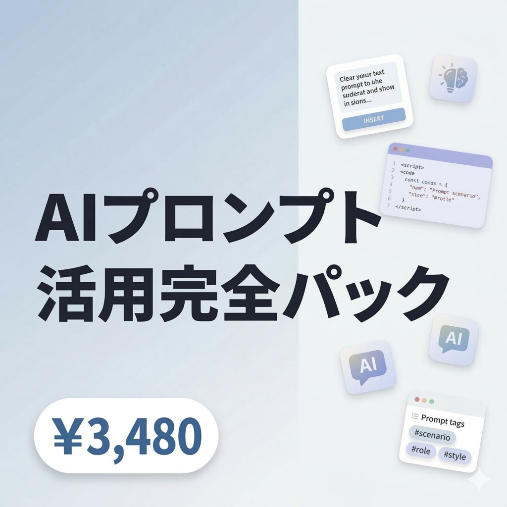 【8点セット・圧倒的コスパ】AI活用プロンプト完全パック56本|ビジネス文書+開発+SEO+会計+コードレビュー全カバー