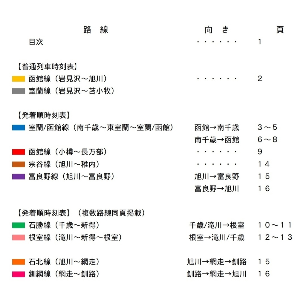 '22春 JR北海道 郊外路線時刻表(追い抜き/乗継)